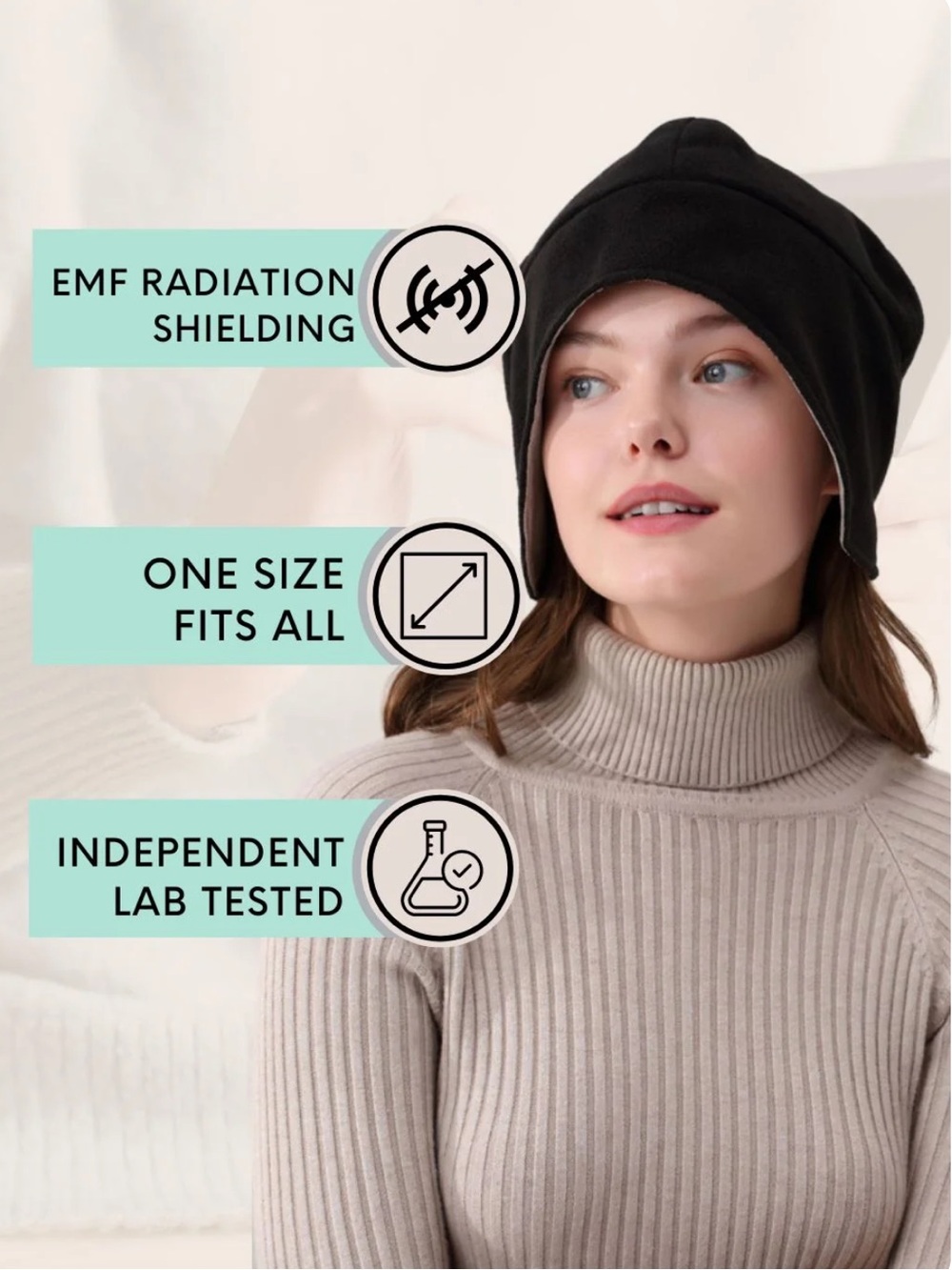 Radia Smart BEANIE custom silver EMF shielding fabric NEW